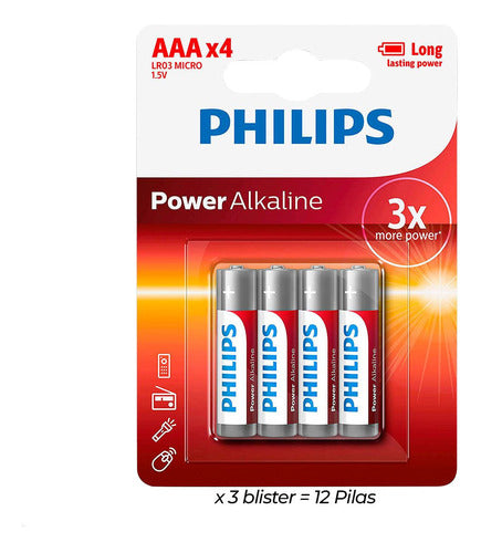 Pilas Aaa Philips Alcalinas (12 Uni) 3 Blíster Bye 1