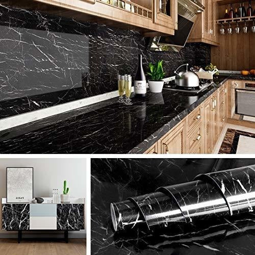 Livelynine Waterproof Black Marble Self-Adhesive Vinyl 40cm X 5m 0