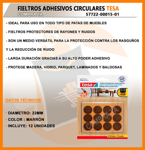 Tesa Fieltros Anti Rayones Sillas Protector Redondo 22mm 2