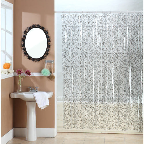 Printed PVC Shower Curtain Lace Black 1