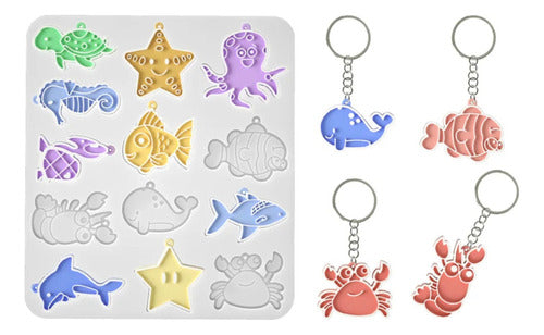 Doctor Glitter Mold Silicone Keychains Marine Animals Faces 0