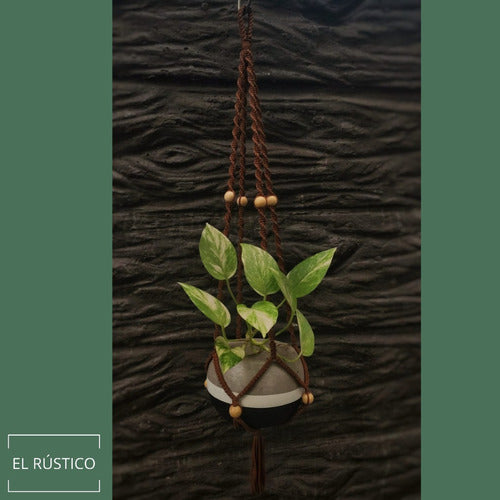 Handmade Macrame Hanging Plant Holder with Wooden Beads 10
