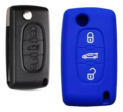 Blue Silicone Steering Wheel Cover 3 Button Key Peugeot Blade 4