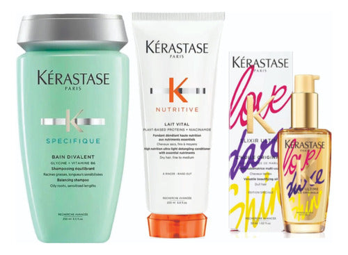 Kerastase Bain Divalent + Fondant Lait Vital + Elixir Ultim 0