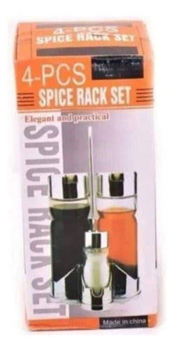 Spice Rack Set X4 Oil & Vinegar Dispenser, Salt & Pepper Shakers in Plastic Rack 1