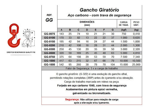 Gancho Giratório Com Trava De Segurança Aço Alloy 1 Tonelada 2