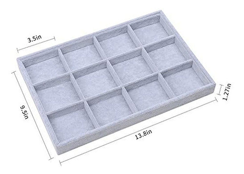 Stylifing Stylish Grey Velvet 12 Grid Jewelry Tray 3