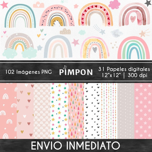 Pimpon Kit Digital 102 Cliparts + 31 Fondos - Arcoiris Nordicos 01 3