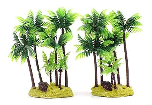 M2cbridge Set of 2 Plastic Coconut Tree Palm Plants for Fish Tank 0