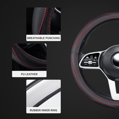 Tapha Microfiber Leather 15 Universal Fit Car Steering Wheel Cover Black with Red Accent 4