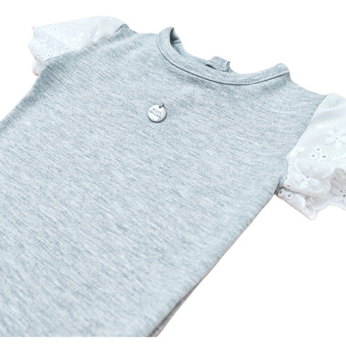 Mini Ánima Baby Gray Short Sleeve Cotton Lace Bodysuit 1