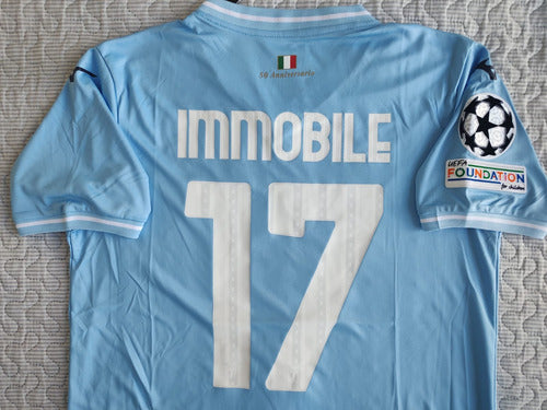 Men's Official Lazio Home Jersey 2023/2024 with Champions League Patches and Immobile Printing 6