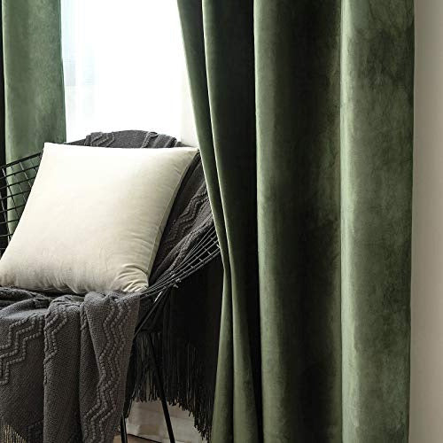 Miulee Olive Green Velvet Curtains, Elegant Grommets 4