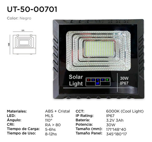 Italy Lights Foco Reflector Led 30w Con Panel Solar Luz Exterior Jardin 1