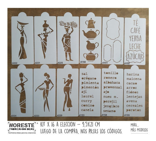 NORESTE IDEAS Stencil Mix Combo X 16u Pintura Fibrofácil Mueble 9,5x21cm 1