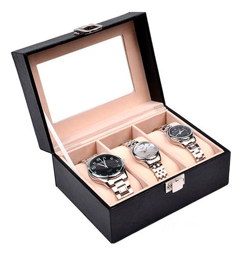 Gikei Leather Watch Box Case 3 Positions Lock 0