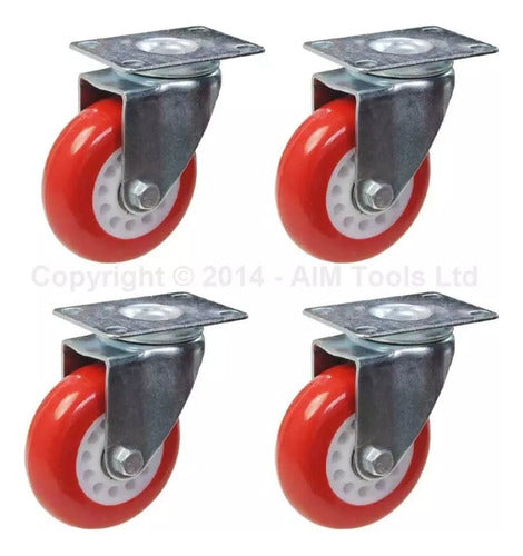 Spender73 Red Swivel Caster Wheel 50mm - Set of 4 Units (Total Height 65mm) 0