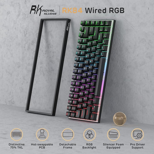 Rk Royal Kludge Rk84 Teclado Mecánico Con Cable Rgb 75% Inte 1