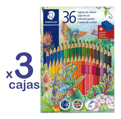 Staedtler 3 Boxes of 36 Colored Pencils with Metallic Sharpener 0