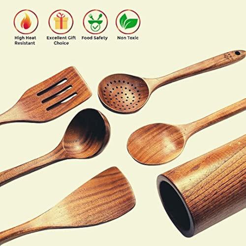 NHAF Cooking Utensil Set, Premium Teak Wooden Spoons 4