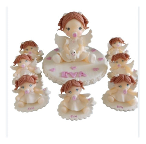 Nubecitas Combo 20 Souvenirs and Cake Decoration Cold Porcelain Baptism 2