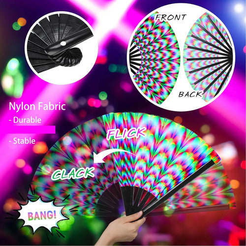 Yinkin Large Rave Fan Folding Hand Fan Multicolor 65x33cm 3