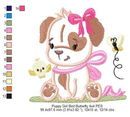 Elma Matrices Embroidery Machine Children's Design - Dog Girl Bow 2746 1