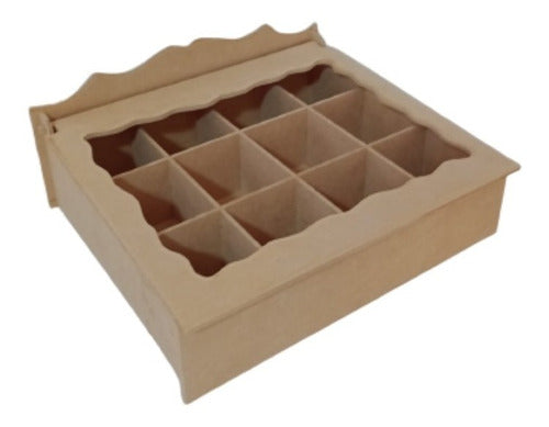 Distri Fibro Tea Box With Lattice Top X 12 Div MDF 5.5mm 1