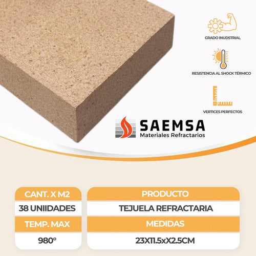 SAEMSA Ladrillo Refractario Parrilla 20 Unidades 2.5cm Premium 3