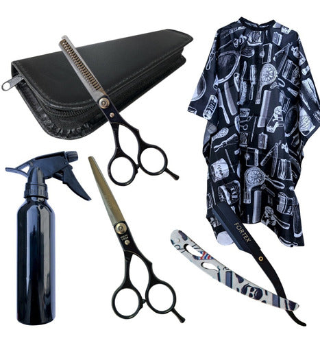 Feather Combo Barber Shop N 3, Cape, Razor, Spray Bottle, 2 Scissors 0