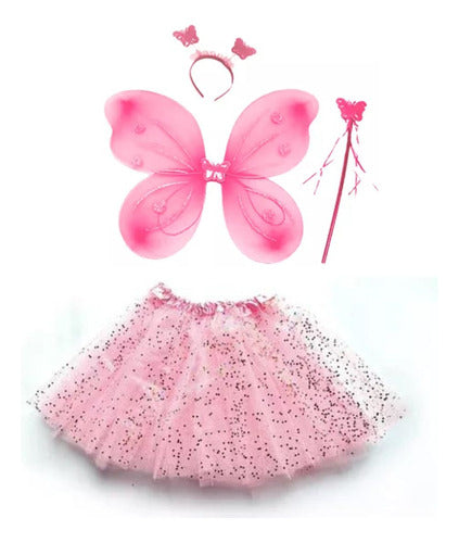 MP Set Alitas Mariposa Con Tiara Y Cetro Rosa Con Tutu Pollera 0