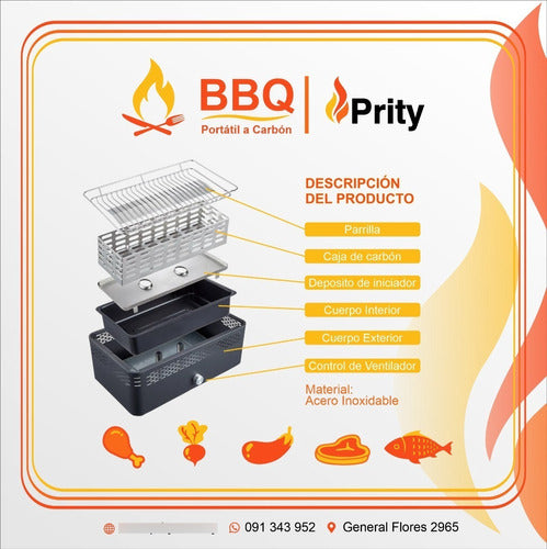 Barbacoa Parrillero Portátil A Carbón Bajo Humo Con Difusor 3