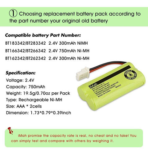 iMah Ryme B1-2 BT166342 BT266342 BT183342 BT283342 Cordless Phone Batteries Compatible with Vtech CS6114 CS6429 CS6719-2 AT&T EL5210 EL51203 Handset Telephone, Pack of 3 1