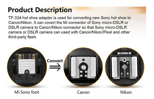 Adaptador Tf-334 Para Sony Mi A Flash Canon/nikon Puerto Pc 3