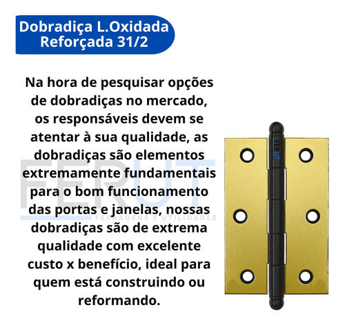 Dobradiças Para Portas De Madeira 3,5'' Kit C/3 Colonial Flo 1