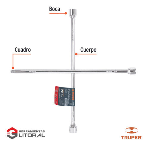 Truper Llave Cruz Para Auto Reforzada 20 Pulgadas Acero Cromada 1