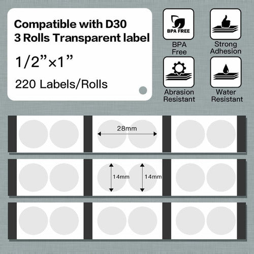 Phomemo D30 Transparent Circle Labels 1/2" x 1" 1