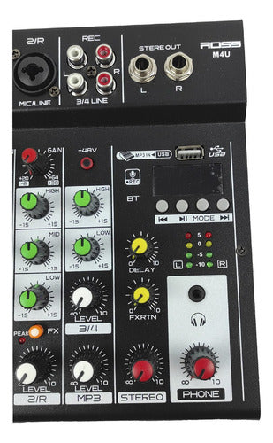 Consola Mixer 4 Canales Con Bluetooth Ross Pa M4u Cuo 2