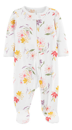 Carter's Floral Design One-Piece Cotton Pajama with Feet 0