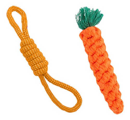 Set of Pet Toy Pullers: Braided Carrot Design + Knotted Rope 0