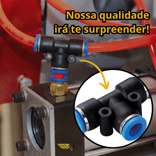 Kit 10 Uniões Emenda Tee 6mm - Pneumática 4