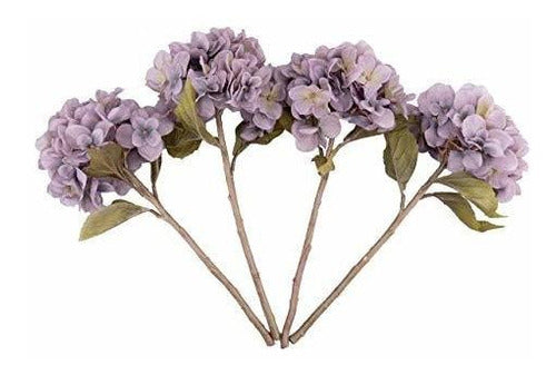 Kahaul Artificial Flowers Silk Hydrangea Flowers With Stems - 4 Stems Lilac Grey 0