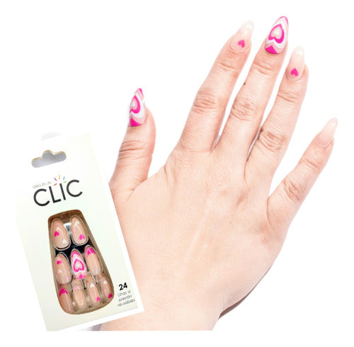 Clic Press On Almond Pink Love Nails - 24 Units 0