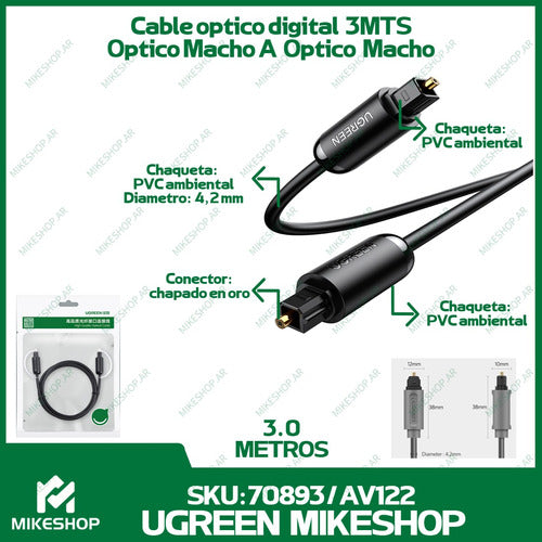 Ugreen Optical Audio Digital Fiber Cable Plug to Plug 3 Meters 2