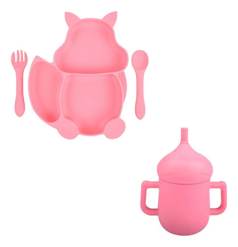 Set Silicona Bebé Plato + Cuchara + Tenedor + Vaso 4