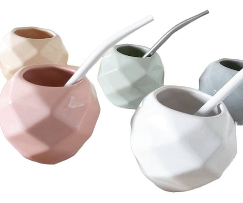 ARUBA.AR Prisma Ceramic Mate Set in Pastel Colors with Straw - Set of 12 0