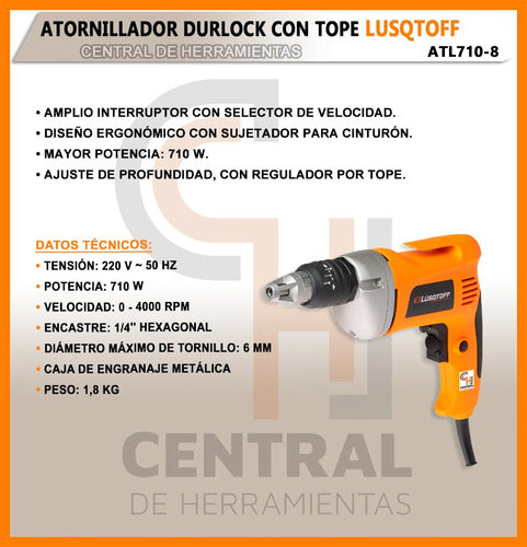 Lüsqtoff Durlock Screwdriver 710W Depth Stop ATL710-8 1