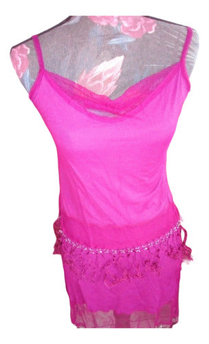 Divino Conjunto De Fiesta Top Y Minifalda Tul C/flecos S/m 1