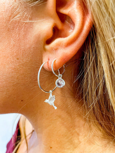 Paterson Joyería Combo Colibrí and Cubic Stone Earrings in 925 Silver 1