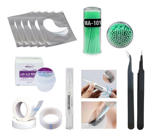 Nagaraku Eyelash Removal Kit with Micro Swabs, Tweezers, and Tape 0